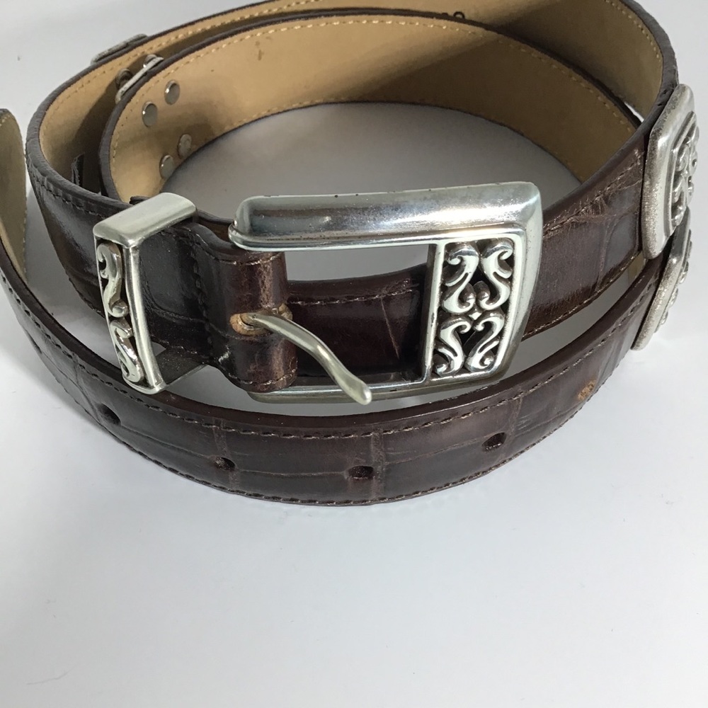 Brighton brown leather belt - silver buckle & tip